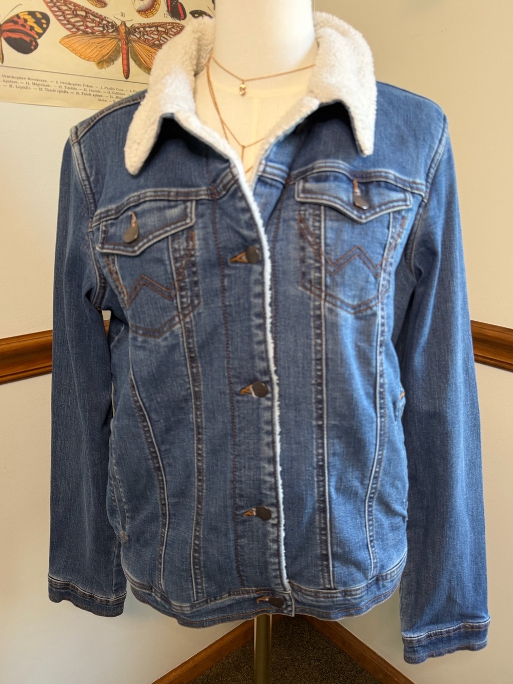 Wrangler Blue Denim Sherpa Collar Jacket